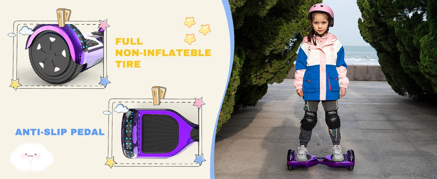 RCB Hoverboards for kids, 6.5 Inch Two-Wheel Self Balancing Electric Scooter with Bluetooth Speaker, LED Lights, Great Gift