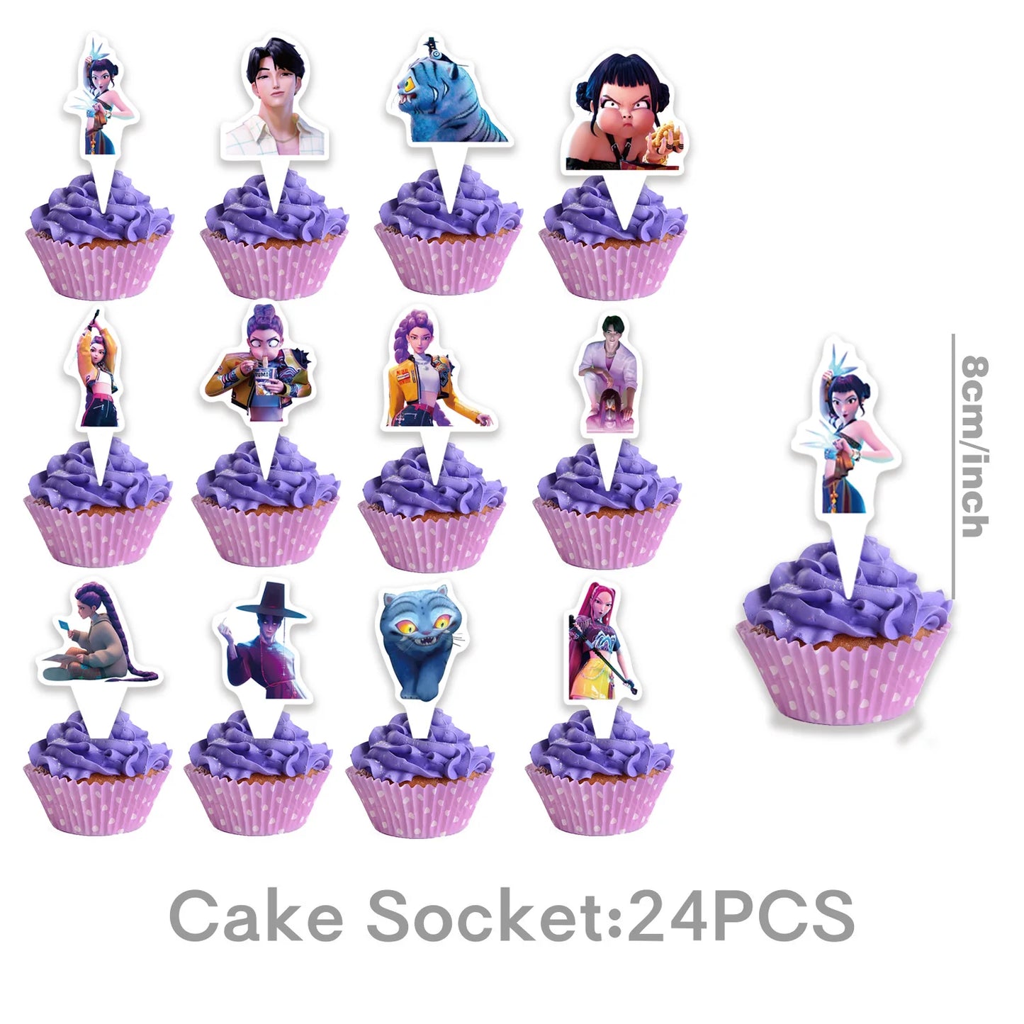 k pop demon hunters Hand-drawn Theme Birthday Party Decorations cake topper balloon banner for Girls Baby Shower Supply