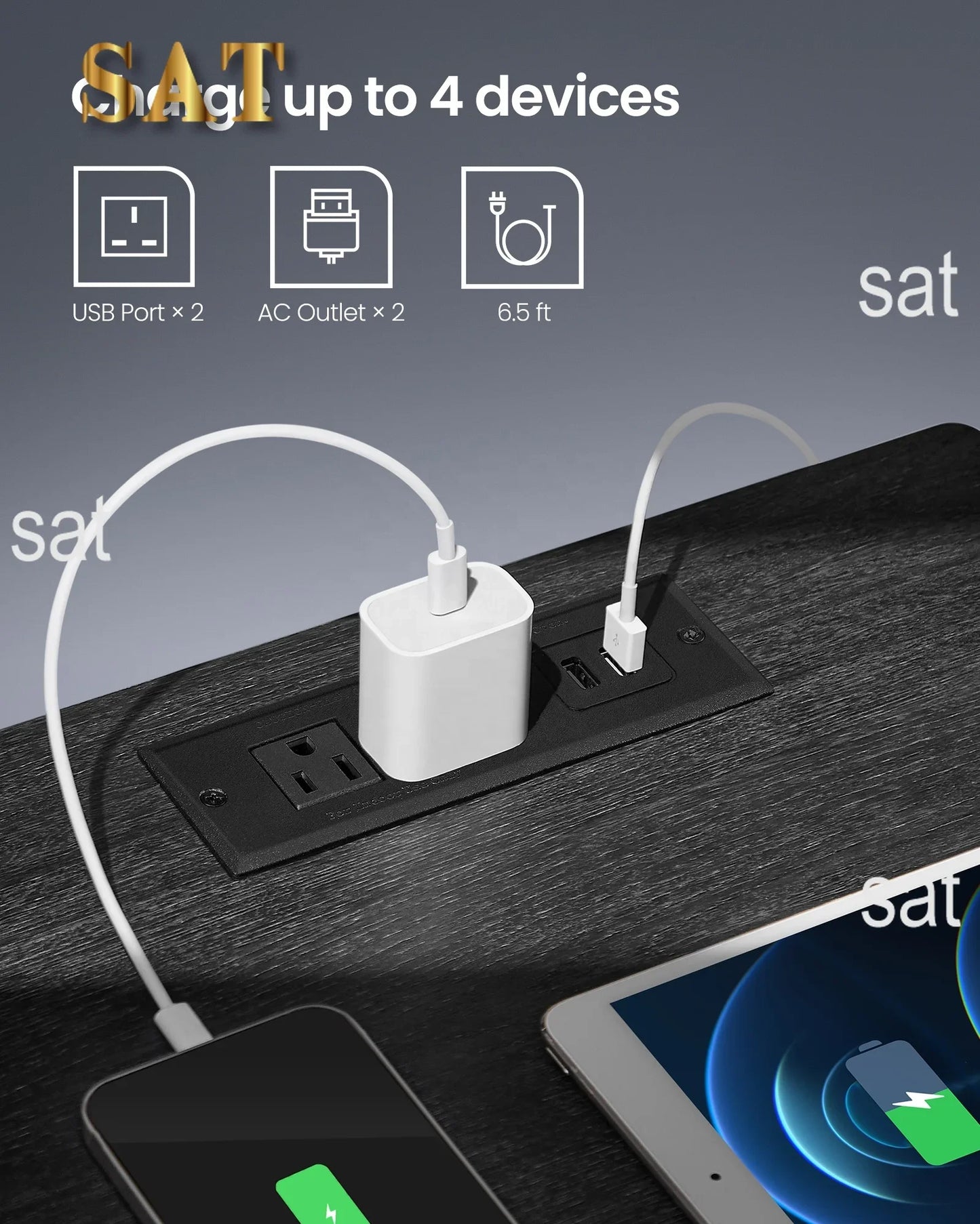 Table De Chevet Inteligente Smart Beside Table Usb Led Black Nightstand With Charging Station
