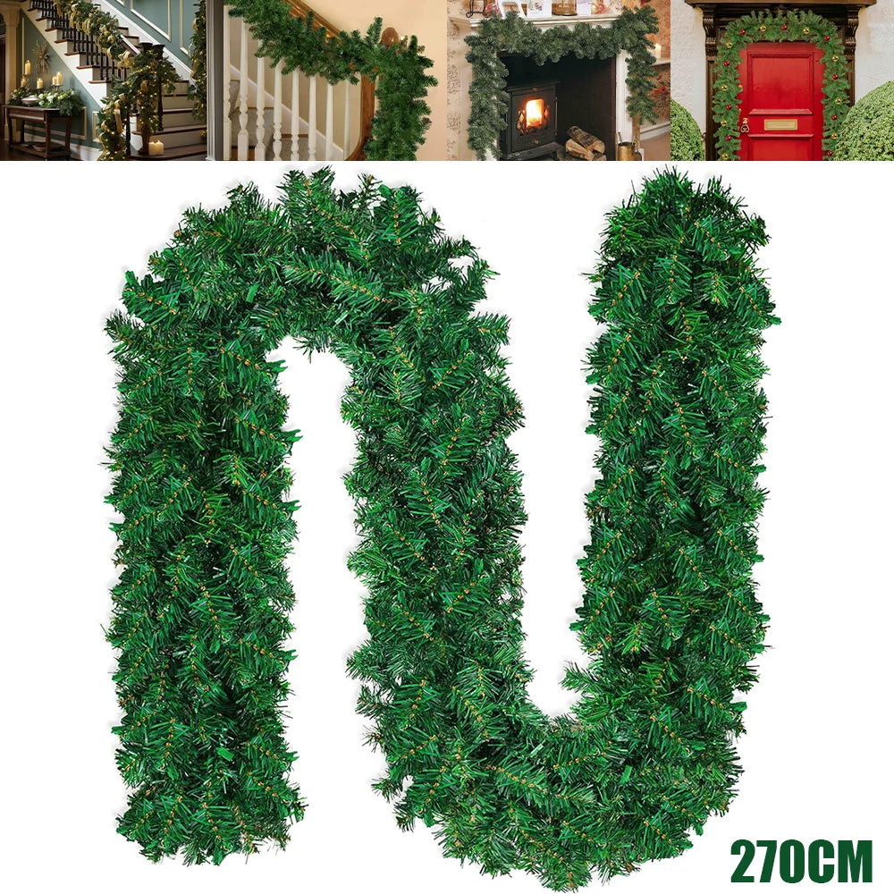 1pc/2pc 2.7M Christmas wreath Artificial Pine Leaf Rattan Strip Green Tree Rattan Decor