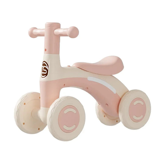 Anti-Tip Baby Balance Bike Ages 1-3 4-Wheel Silent Glider Walker Training Ride-On with Safety Wheels