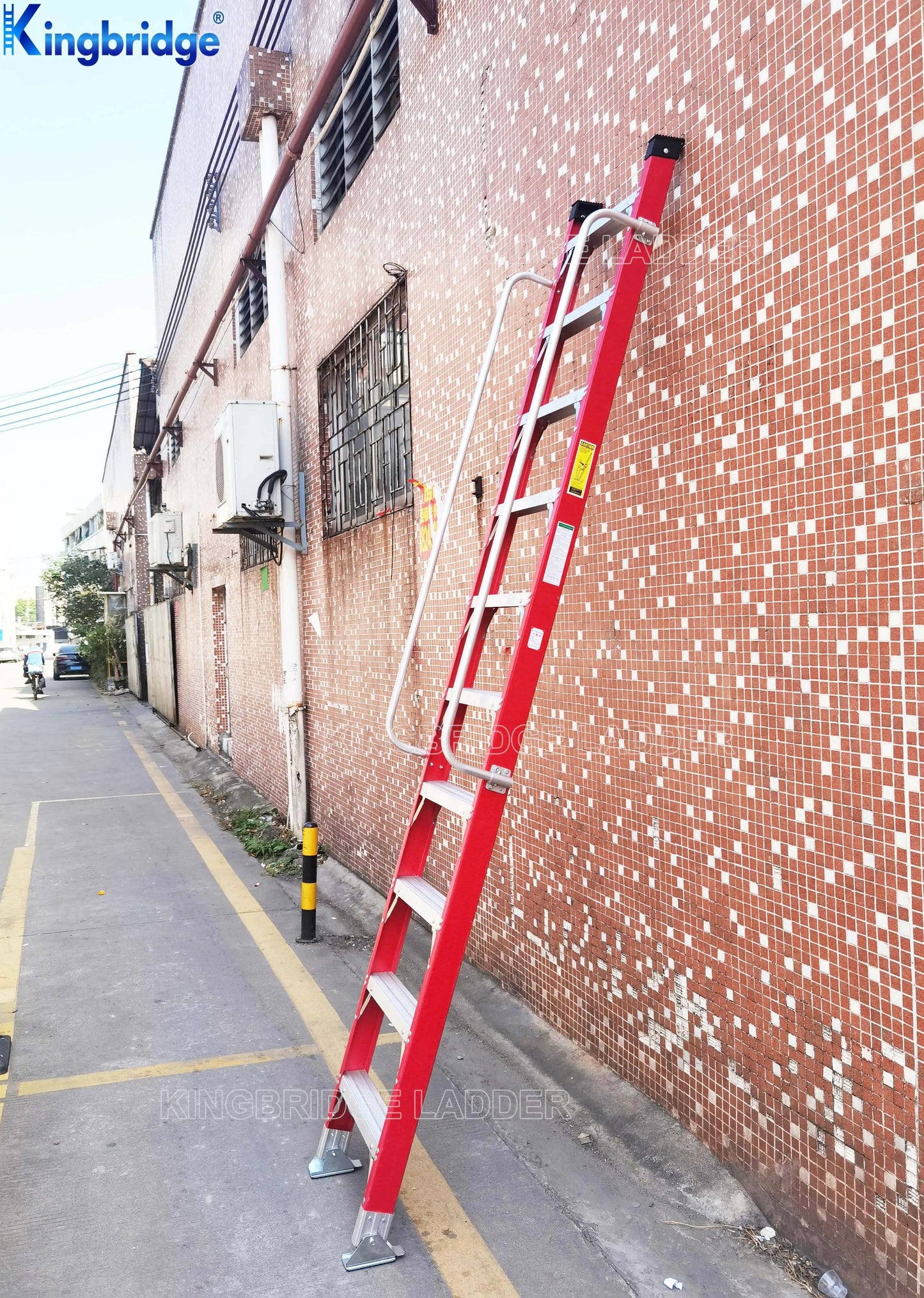 EN61478 Fiberglass Single Section Straight Strengthen Step Support And Handrail Ladder For Electricians