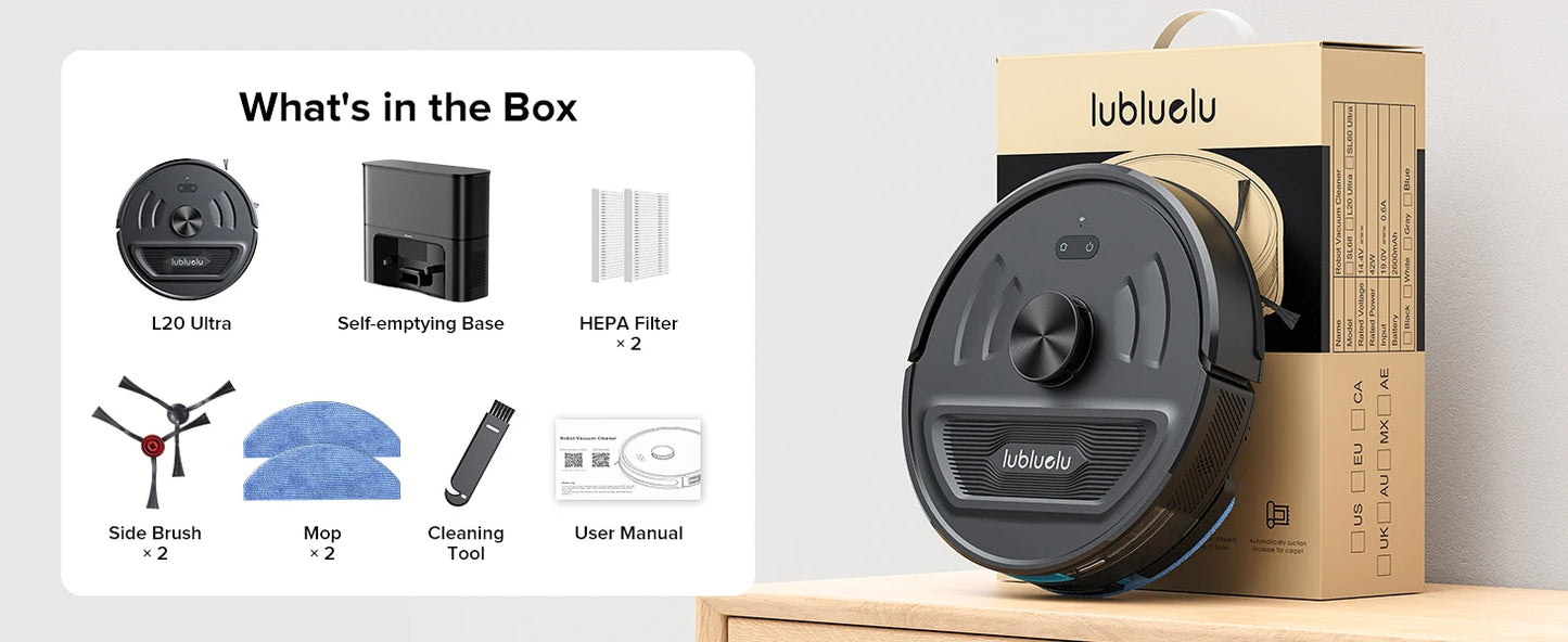 Lubluelu L20Max Self-Emptying 3-in-1 Robot Vacuum Mop - 6000Pa Suction LiDAR Navigation Large Dust Bag Hands-Free 120min Runtime