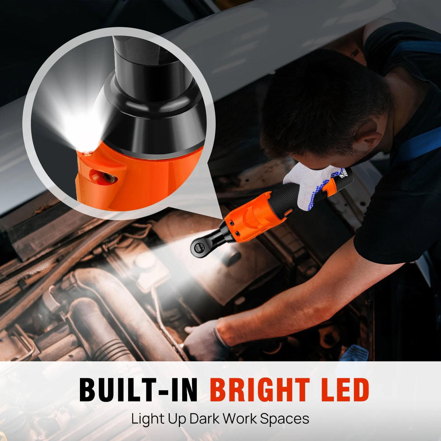 3/8’ 12 V Extended Cordless Ratchet for Car Repair, DIY Work, Automotive