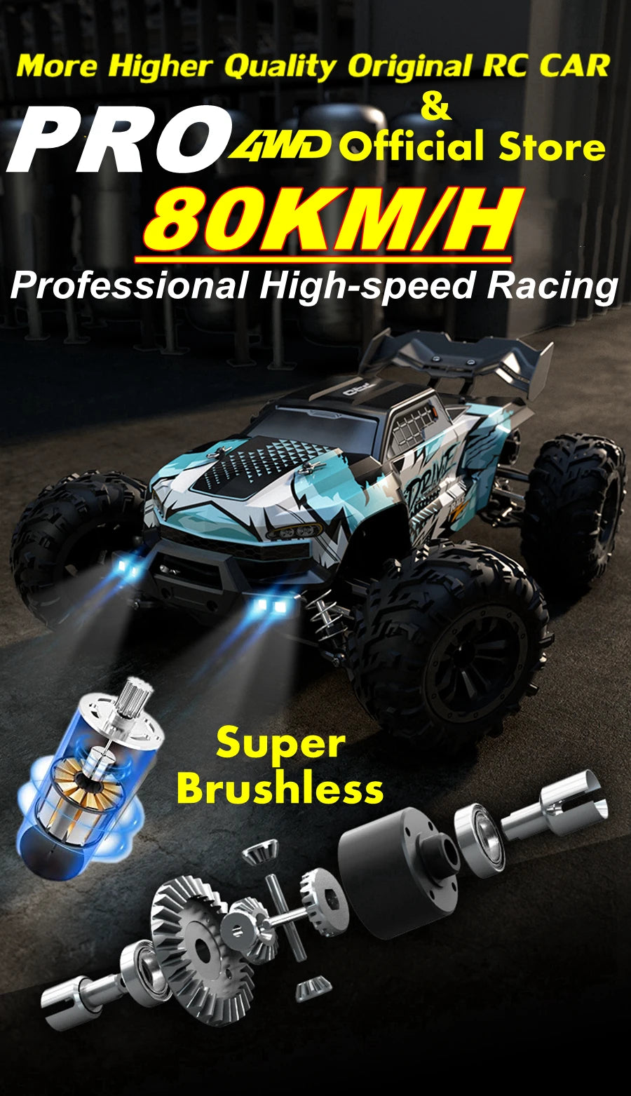4WD 1:16 80KM/H Super Brushless 50KM/H Brushed RC Car 4x4 Off Road High Speed Drift Racing Truck Toy Kids Adults