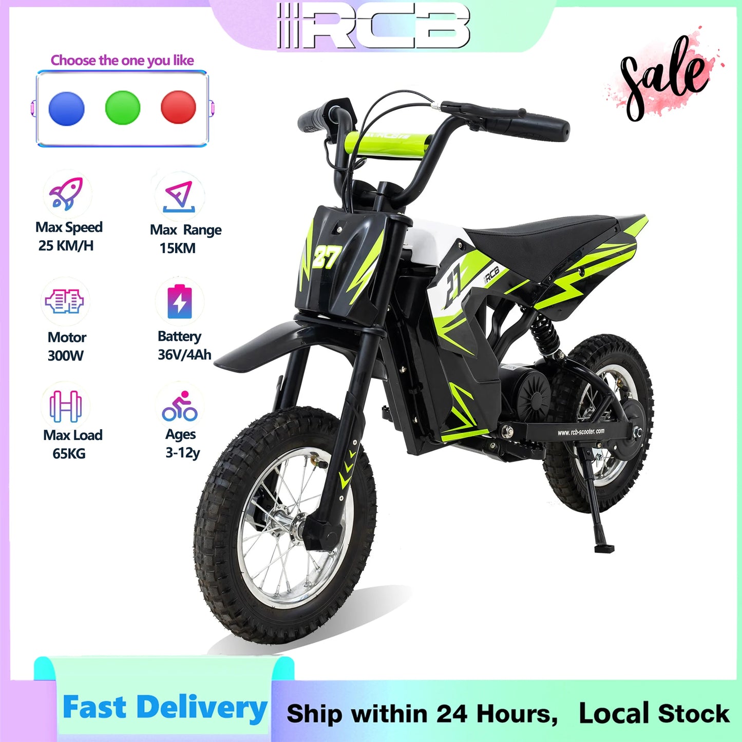 RCB Kids Electric Motorbike for Children, Up to 15.5 MPH & 9.3 Mile Range with 36V 4Ah Motor