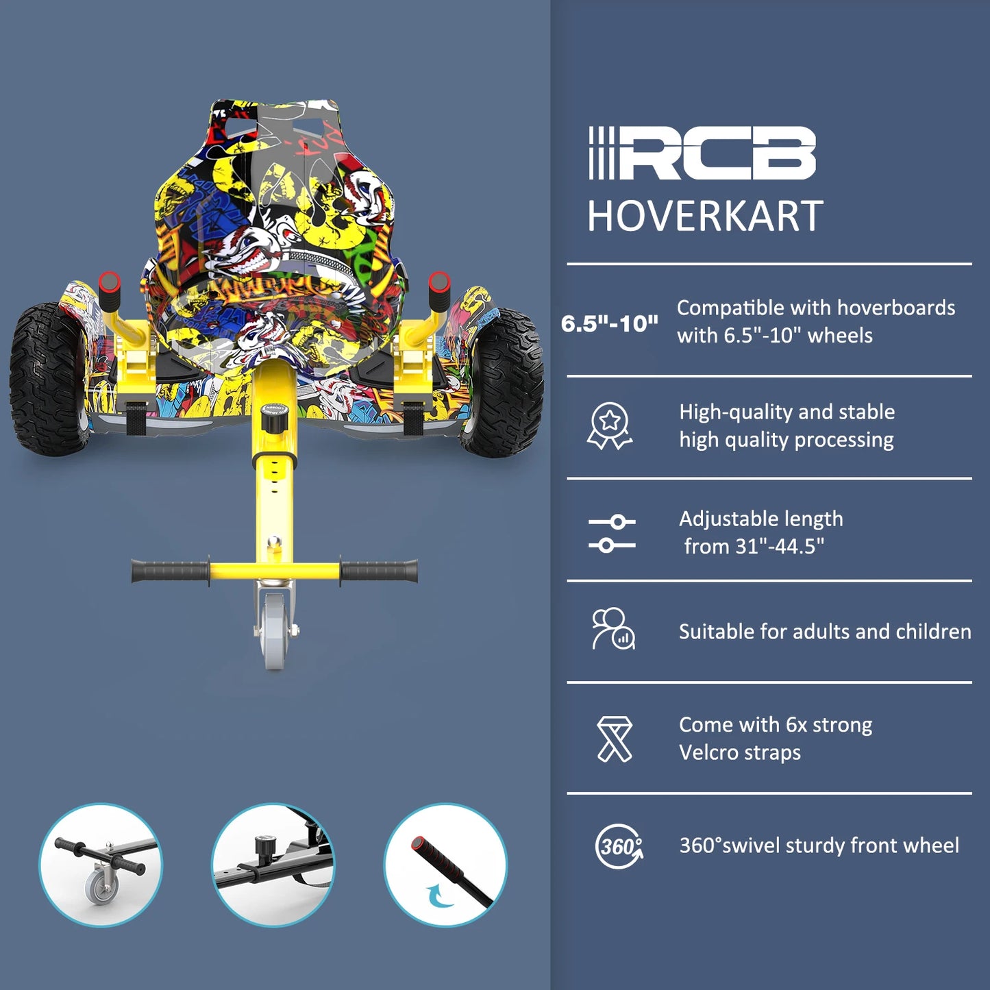 RCB 8.5" All Terrain Hoverboard with Hoverkart, Self Balancing Electric Scooter with LED and Speaker