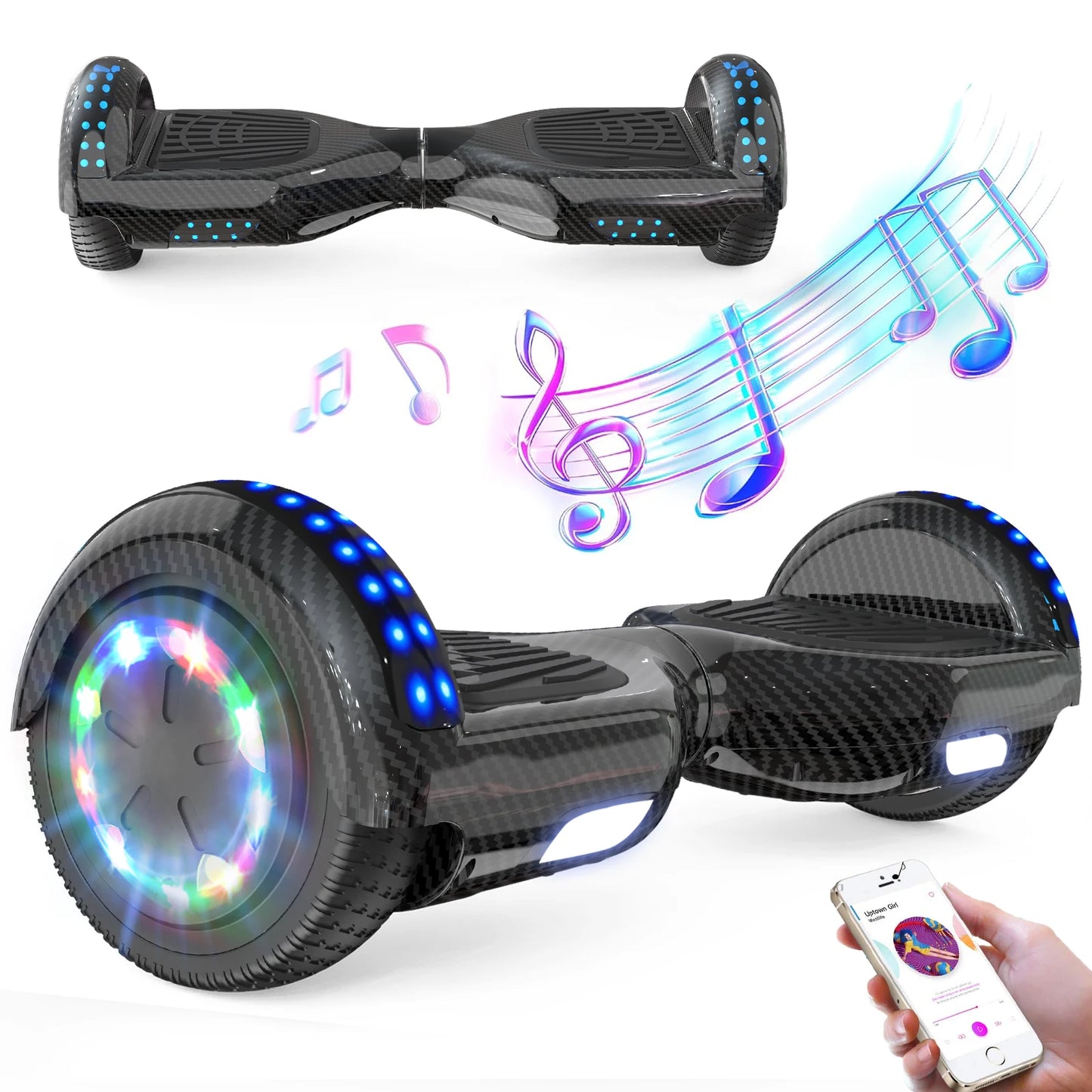 RCB Hoverboards for kids, 6.5 Inch Two-Wheel Self Balancing Electric Scooter with Bluetooth Speaker, LED Lights, Great Gift