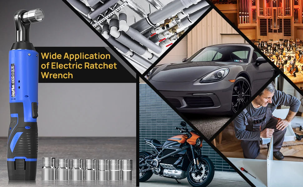 Cordless Ratchet Wrench Set,3/8"300 RPM 12V Power Electric Ratchet Driver with 7 Sockets,Two 1500mAh Li-Ion Batteries