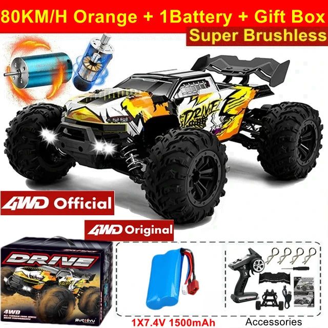 4WD 1:16 80KM/H Super Brushless 50KM/H Brushed RC Car 4x4 Off Road High Speed Drift Racing Truck Toy Kids Adults