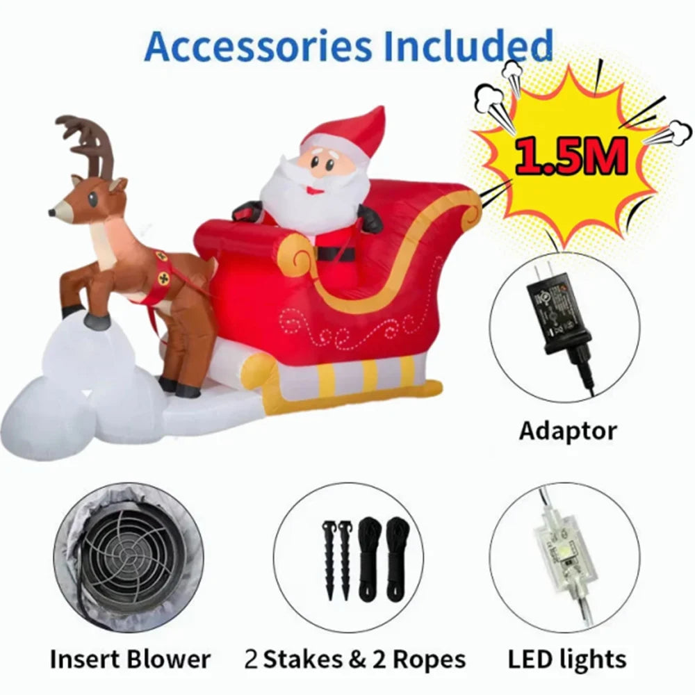 2.1M Christmas Inflatables Santa Claus Riding Sled Reindeer Indoor Outdoor Decoration