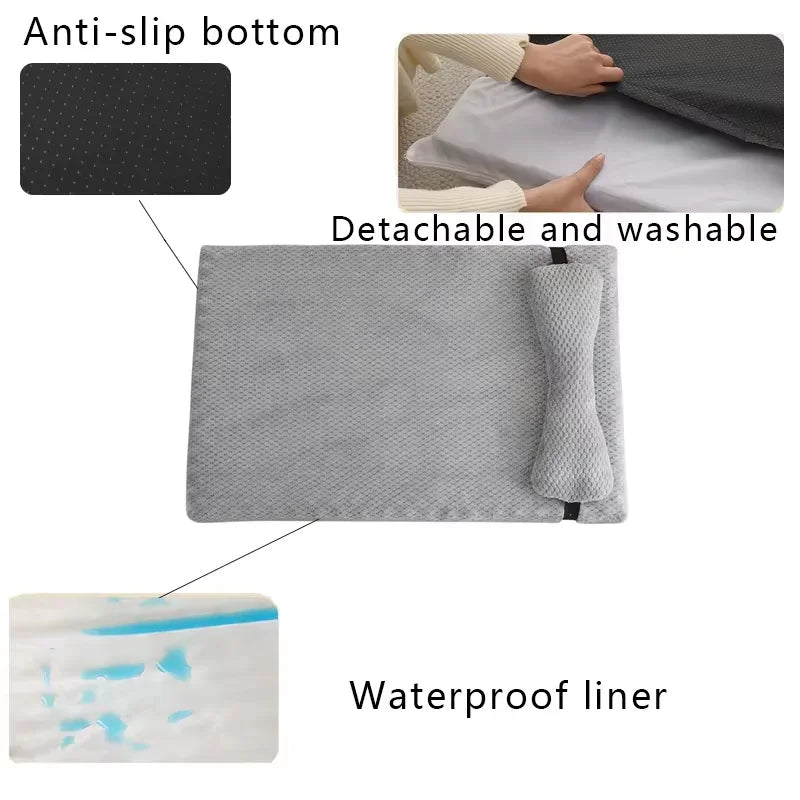 Warm Calming Bed with Pillow Fluffy Plush Mat, Removable Washable Cover for Large Medium Small Dogs and Cats