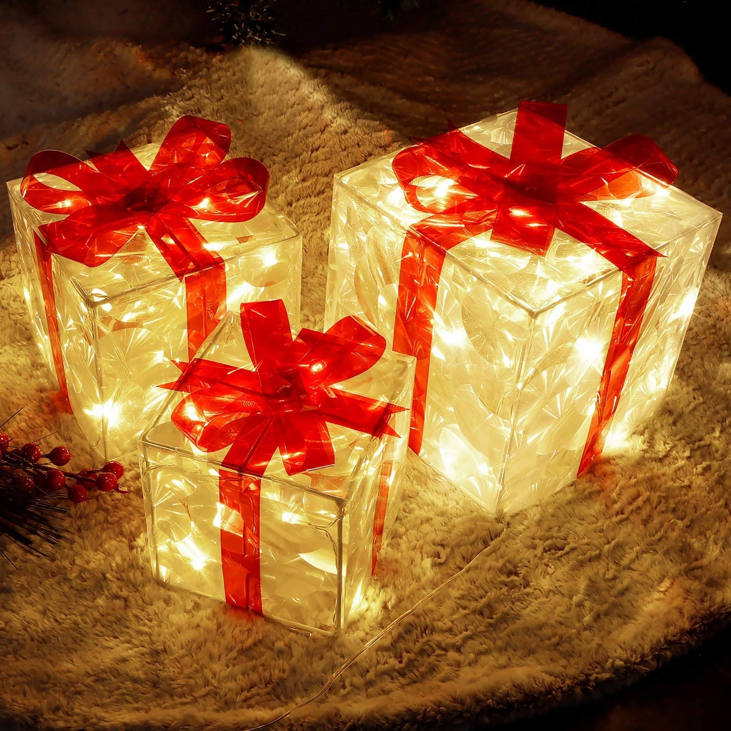 Christmas Glowing Gifts Box Decoration Ornament With Bow Lighting Box Outdoor Light Lighting Xmas New Year