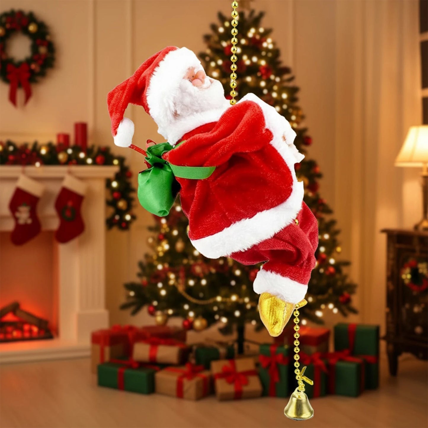 Animated Electric Santa Claus on Rope with Music Christmas Ornament Holiday Decoration Gift