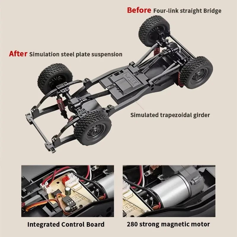 4WD Full Scale RC Pickup Short Truck 2.4G Remote Control Climbing Off-road Car Toys for Kids Christmas Gift