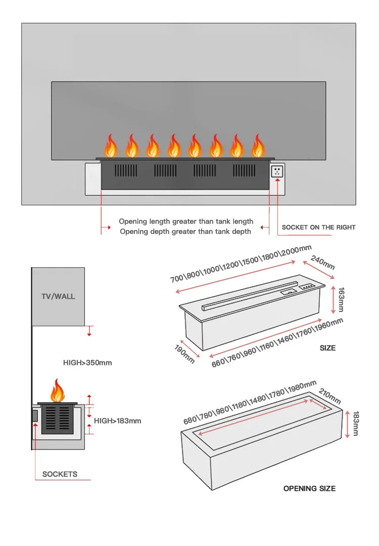 Electric Water Vapor Atomized Fireplace Customized Room TV Stand Decoration Humidifier 3D Vapour Fog Steam Indoor