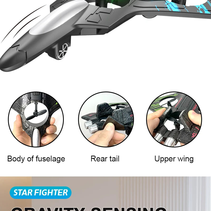 2.4G Remote Control Fighter Electric Foam Glider Stunt Tumbling UAV Helicopter with LED Lights