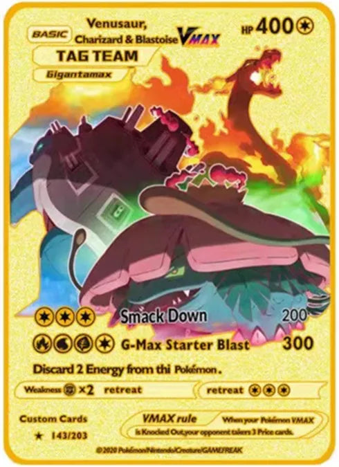 Pokemon English Metal Card Anime Pikachu Charizard Mewtwo Blastoise Vmax Shiny Letters Collection