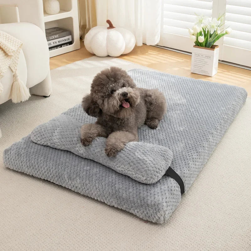 Warm Calming Bed with Pillow Fluffy Plush Mat, Removable Washable Cover for Large Medium Small Dogs and Cats