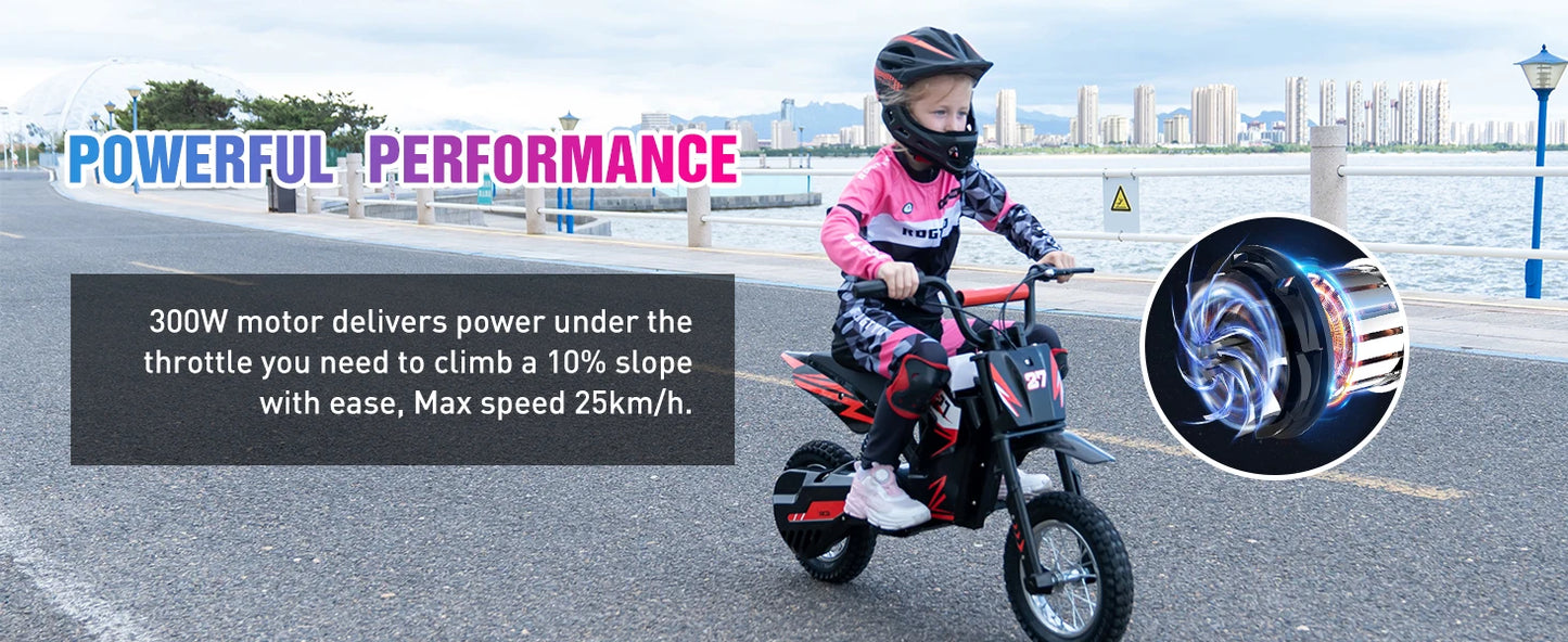 RCB Kids Electric Motorbike for Children, Up to 15.5 MPH & 9.3 Mile Range with 36V 4Ah Motor