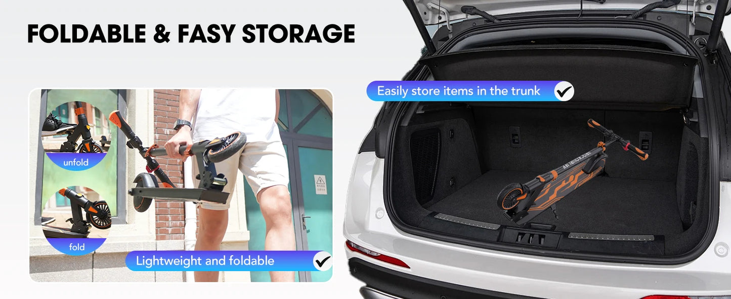 RCB Electric Scooter for Children Aged 8-12-16 Years, 7.55KG Foldable, Two Types of Braking