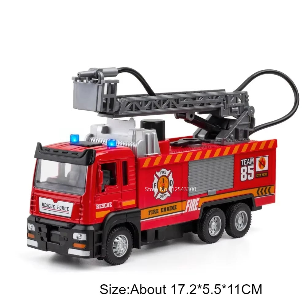 1:32 Scale Water Spray Fire Truck Model Ladder Trucks Toy Car Sound Light Christmas Gift