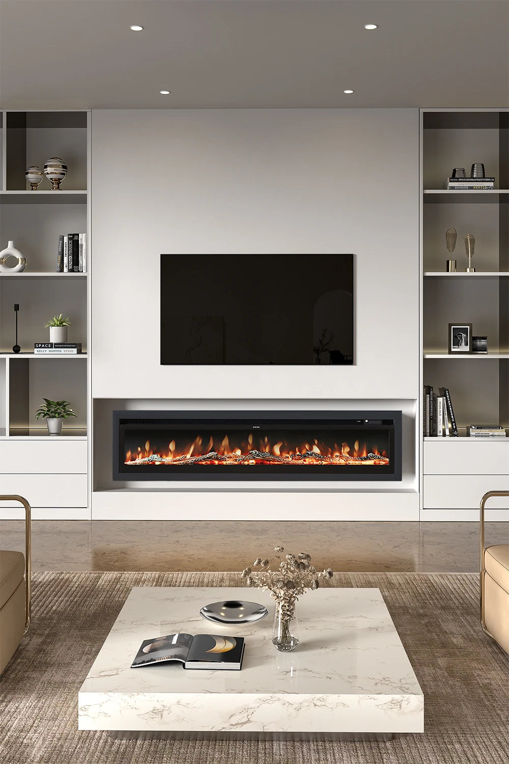 70/80 Inch Electric Fireplace with Remote 12 Flame Colours 1800W Home Decoration