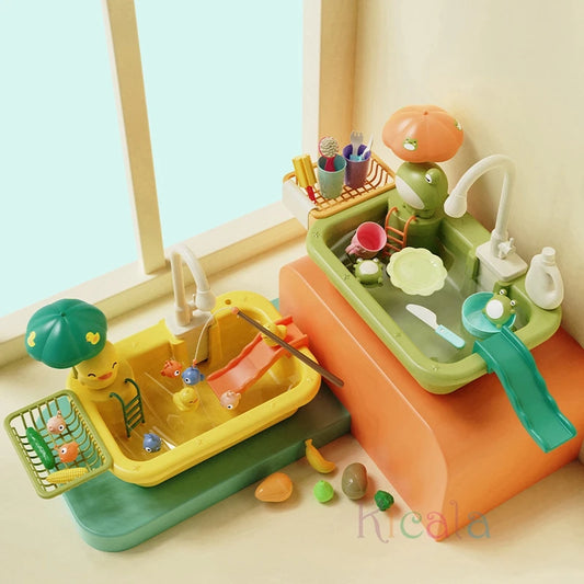Kids Kitchen Sink Toys Electric Dishwasher Playing Toy With Running Water Pretend Play