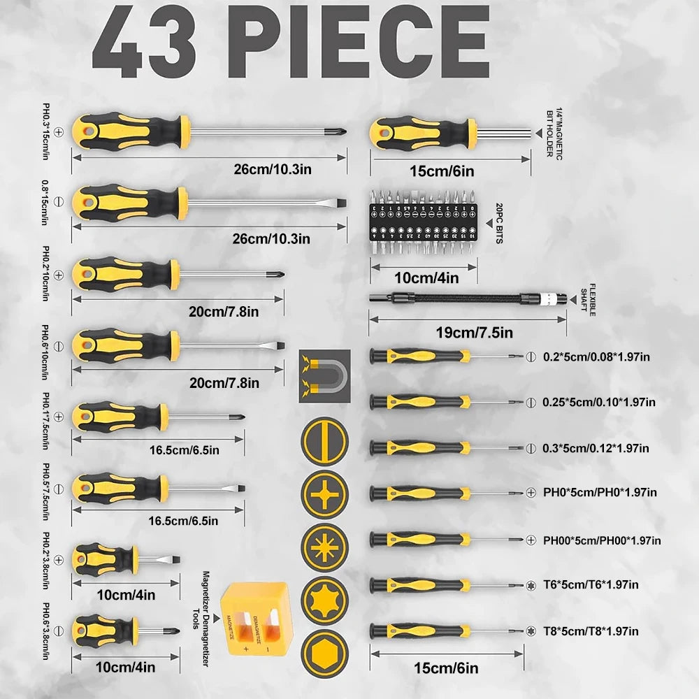Magnetic Screwdriver Set 43 Piece Precision Phillips Screwdriver Screwdriver bits With Sturdy Tool Box Repair Hand Tools