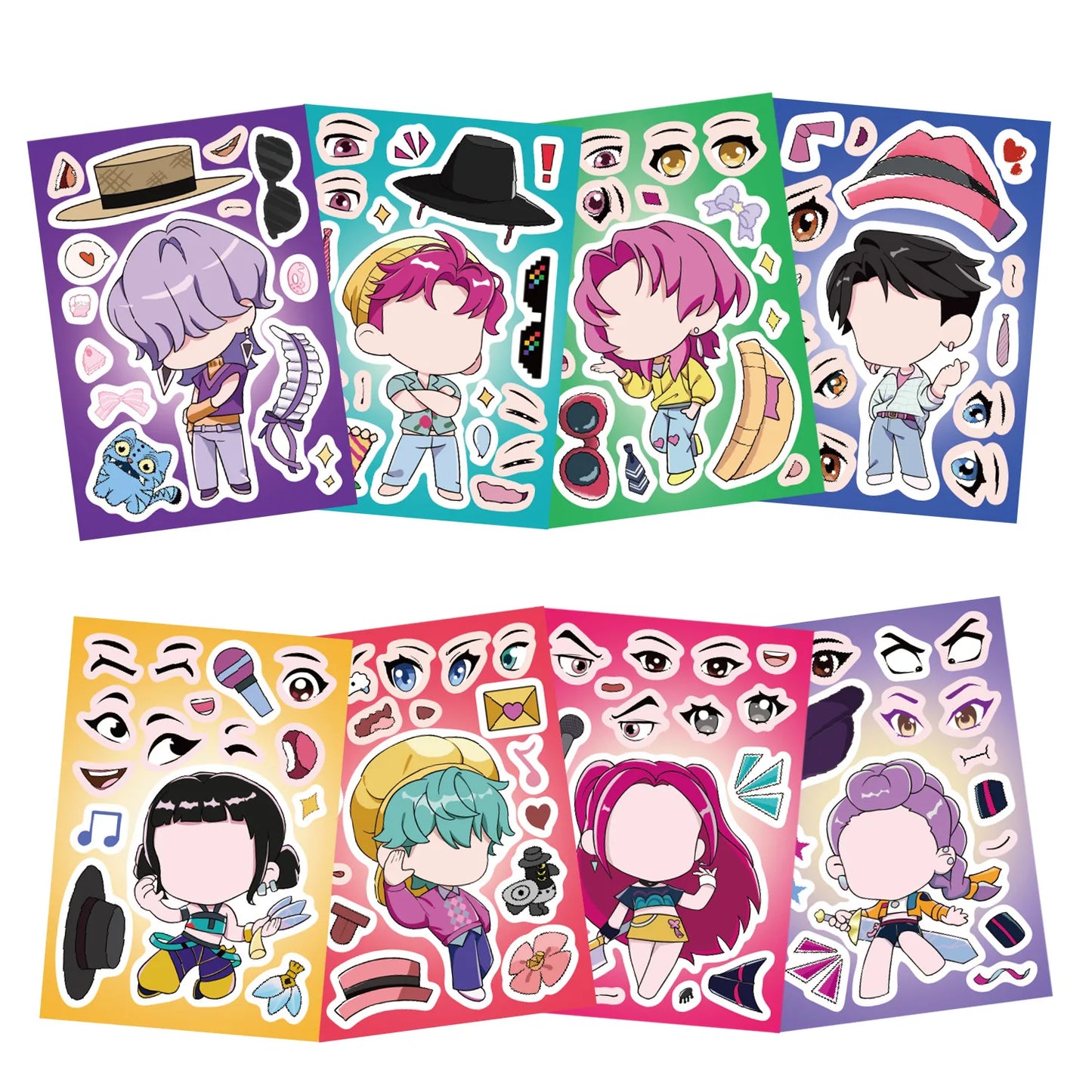 8/16Pcs Cute KPop Demon Hunters Puzzle Stickers Make a Face Cartoon For DIY Phone Laptop Luggage Graffiti Decals