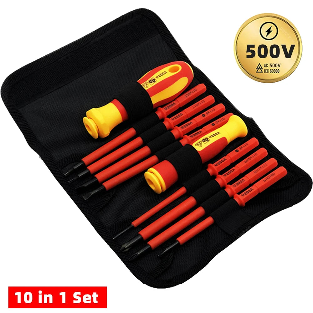 10Pcs Interchangeable Blade VDE Insulated Screwdriver Set with Case Magnetic 500V
