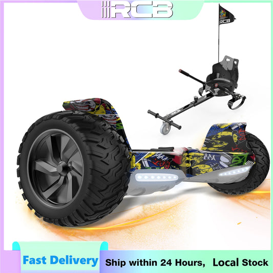 RCB 8.5" All Terrain Hoverboard with Hoverkart, Self Balancing Electric Scooter with LED and Speaker