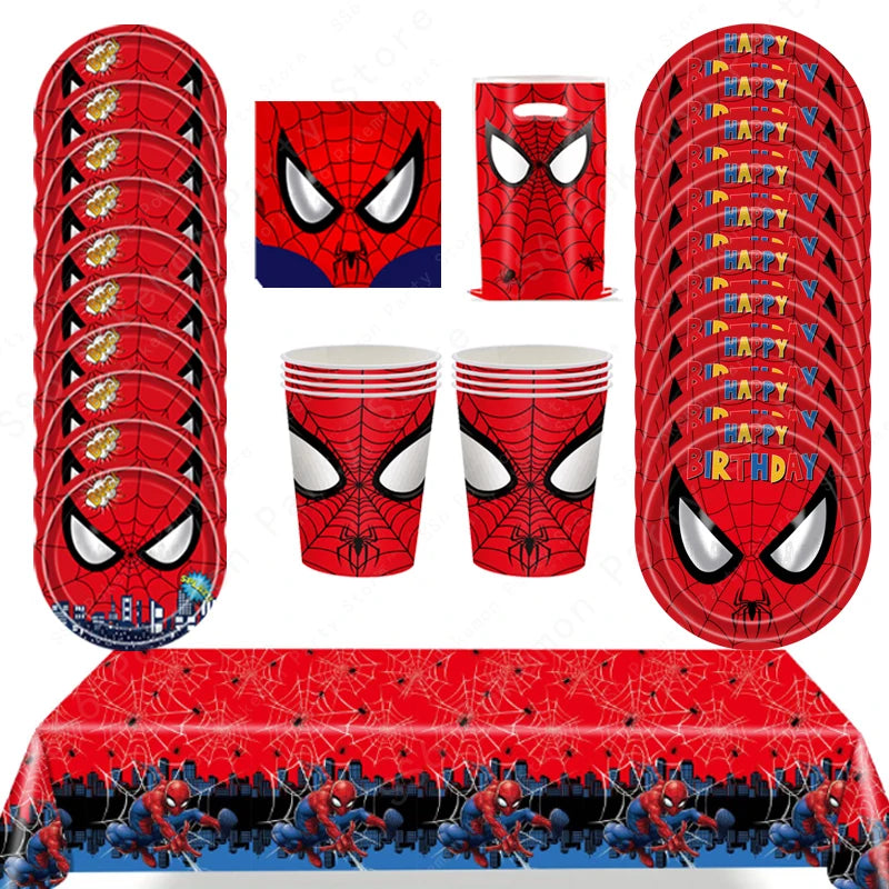 Spiderman Birthday Party Decorations Disposable Tableware Plate Cup Napkins Bags Supplies Set