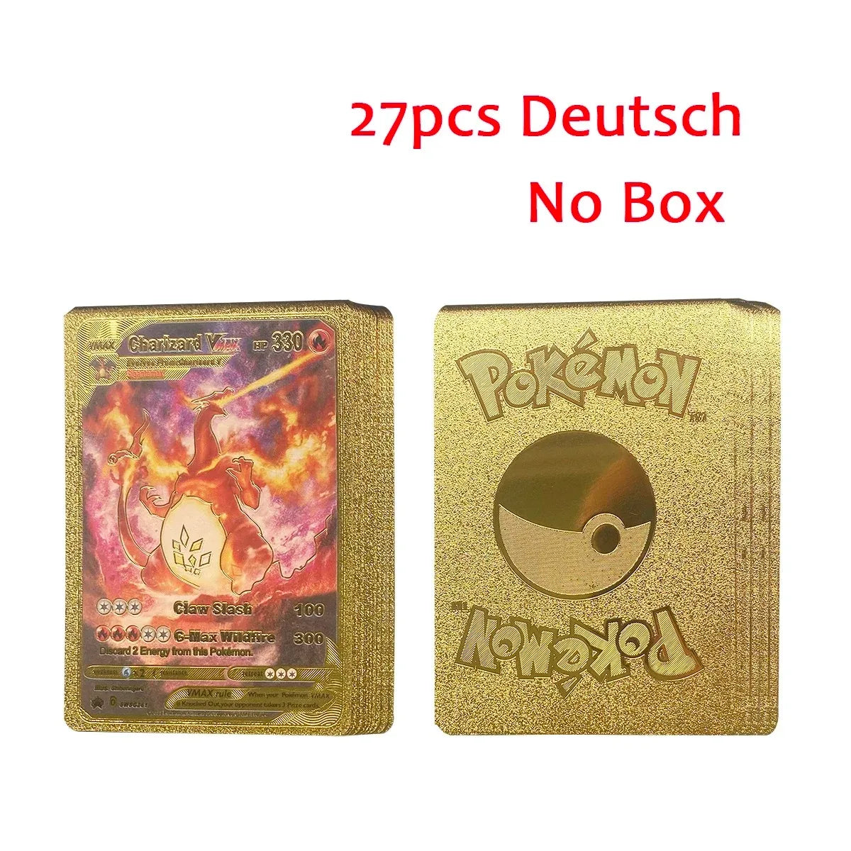 10-55Pcs Pokemon Gold Foil Cards Golden Letters English Spanish French German Game Card Metalicas Charizard Vmax Gx Series
