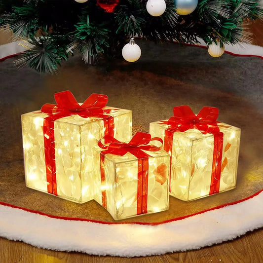 Christmas Glowing Gifts Box Decoration Ornament With Bow Lighting Box Outdoor Light Lighting Xmas New Year