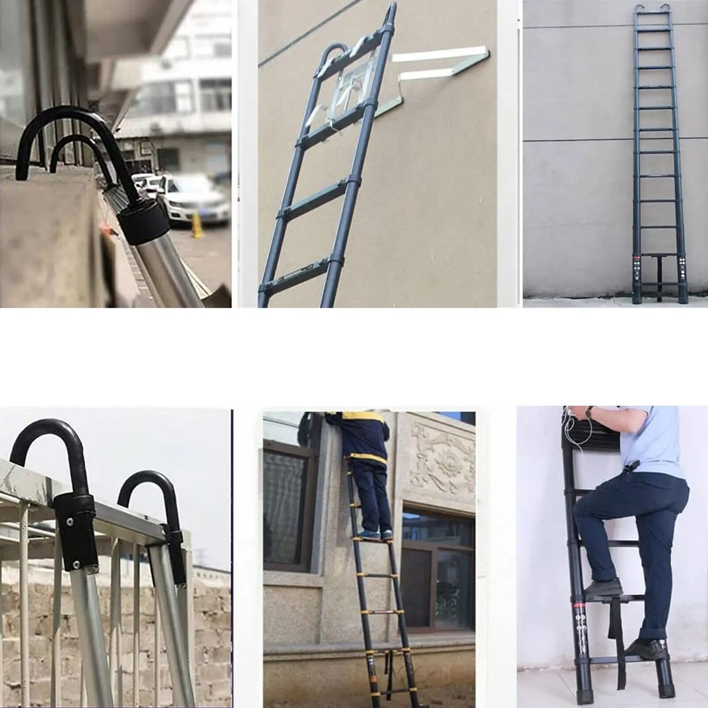 6.2M Heavy Duty Telescopic Ladders With Hooks 14 Steps Aluminum Extending Roof Ladder for Multi-Purpose Use