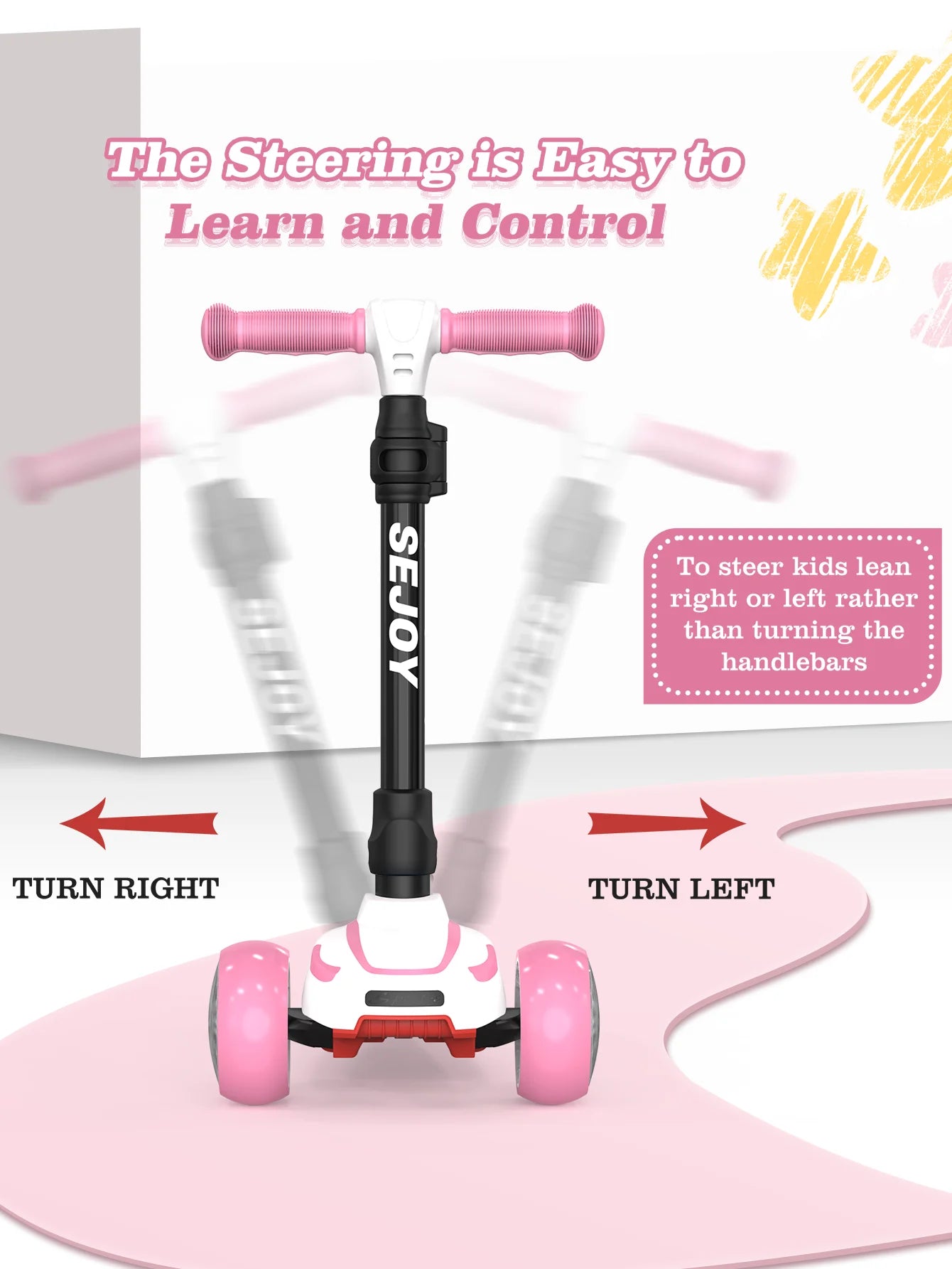 SEJOY Kick Scooter for Kids with 3 Light Up Wheels and Adjustable Height, Foot Scooters