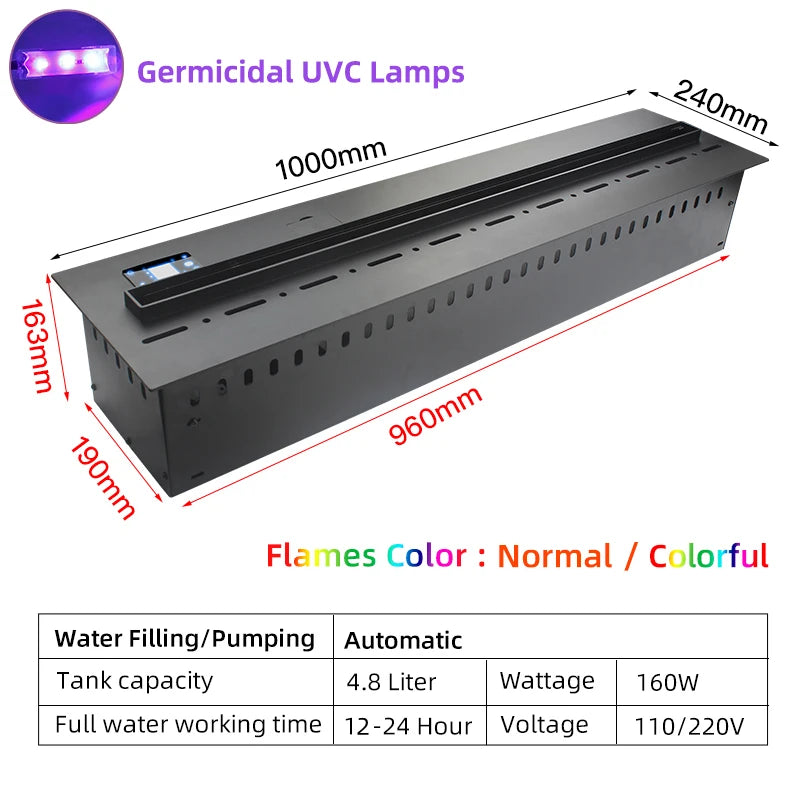 Water Vapor Fireplace Germicidal UV Lamps Customized 3D Flame Electric Fireplace Tv Stand