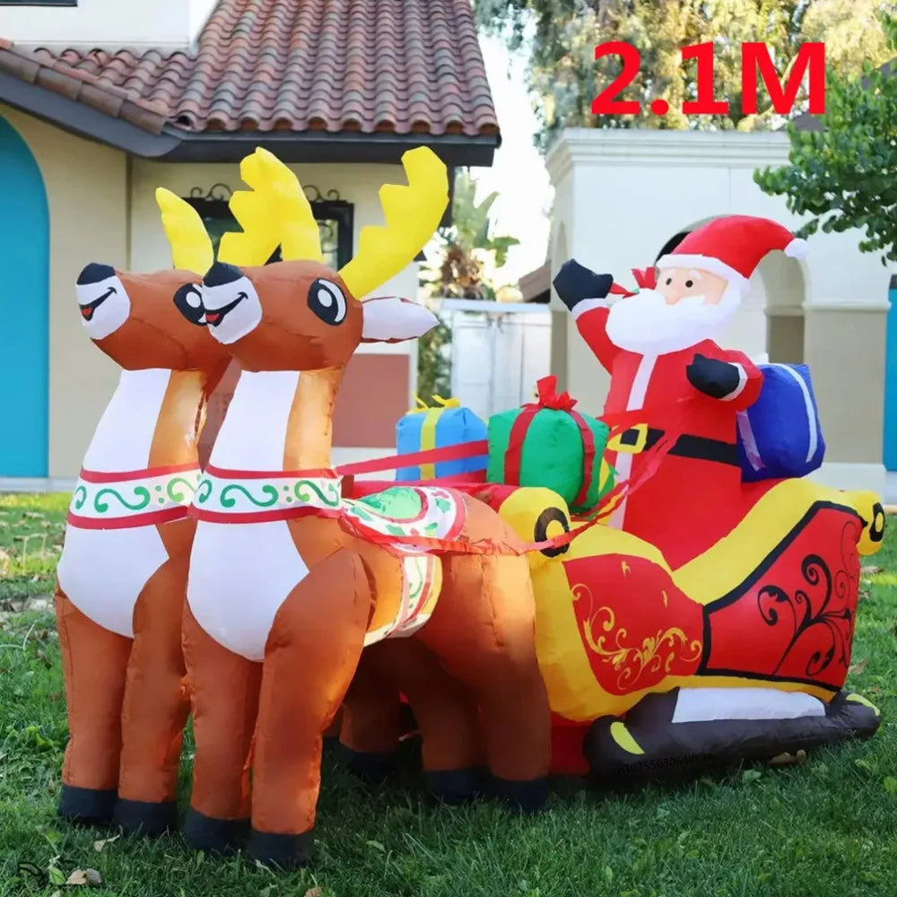 2.1M Christmas Inflatables Santa Claus Riding Sled Reindeer Indoor Outdoor Decoration