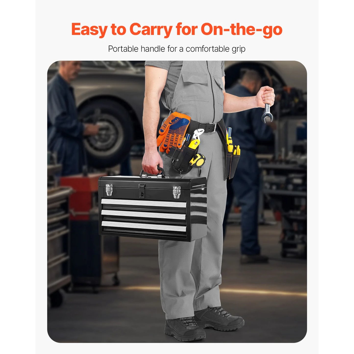 SucceBuy 20in 3-Drawer Metal Tool Box Black/Red Tool Chest with EVA Liners Multifunction Tool Organizer for Garage & Workshop