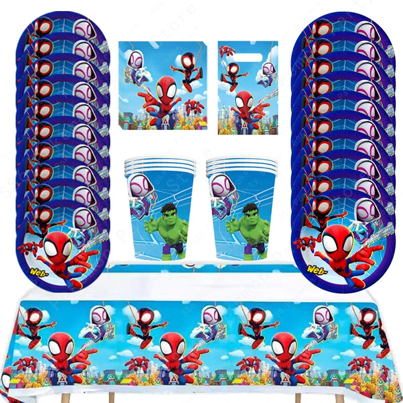 Spiderman Birthday Party Decorations Disposable Tableware Plate Cup Napkins Bags Supplies Set