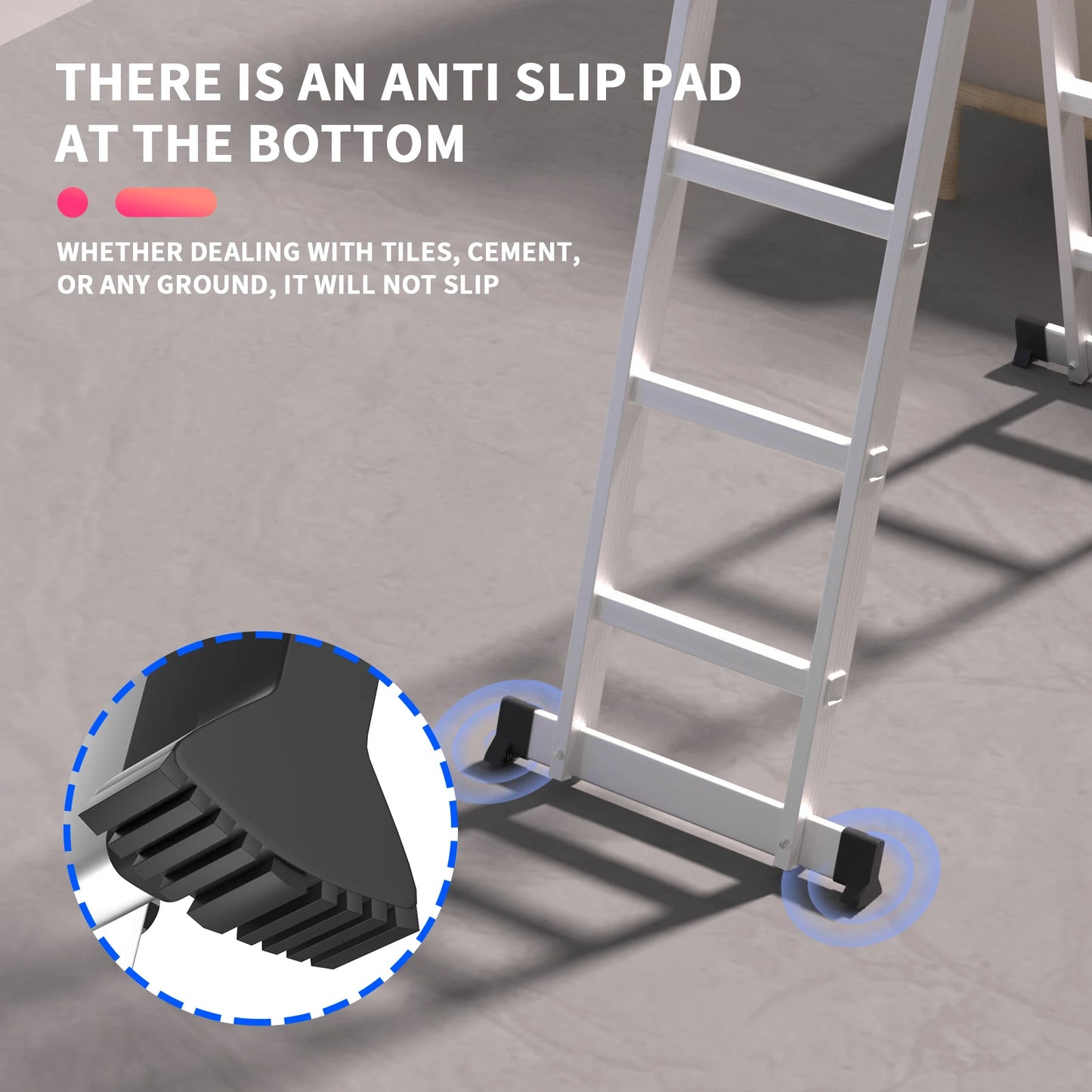 Multi-Purpose 4.7m/15.4ft Folding Ladder Aluminium Extension with Safety Platform, 16 Steps Heavy Duty 14 IN 1 Combination