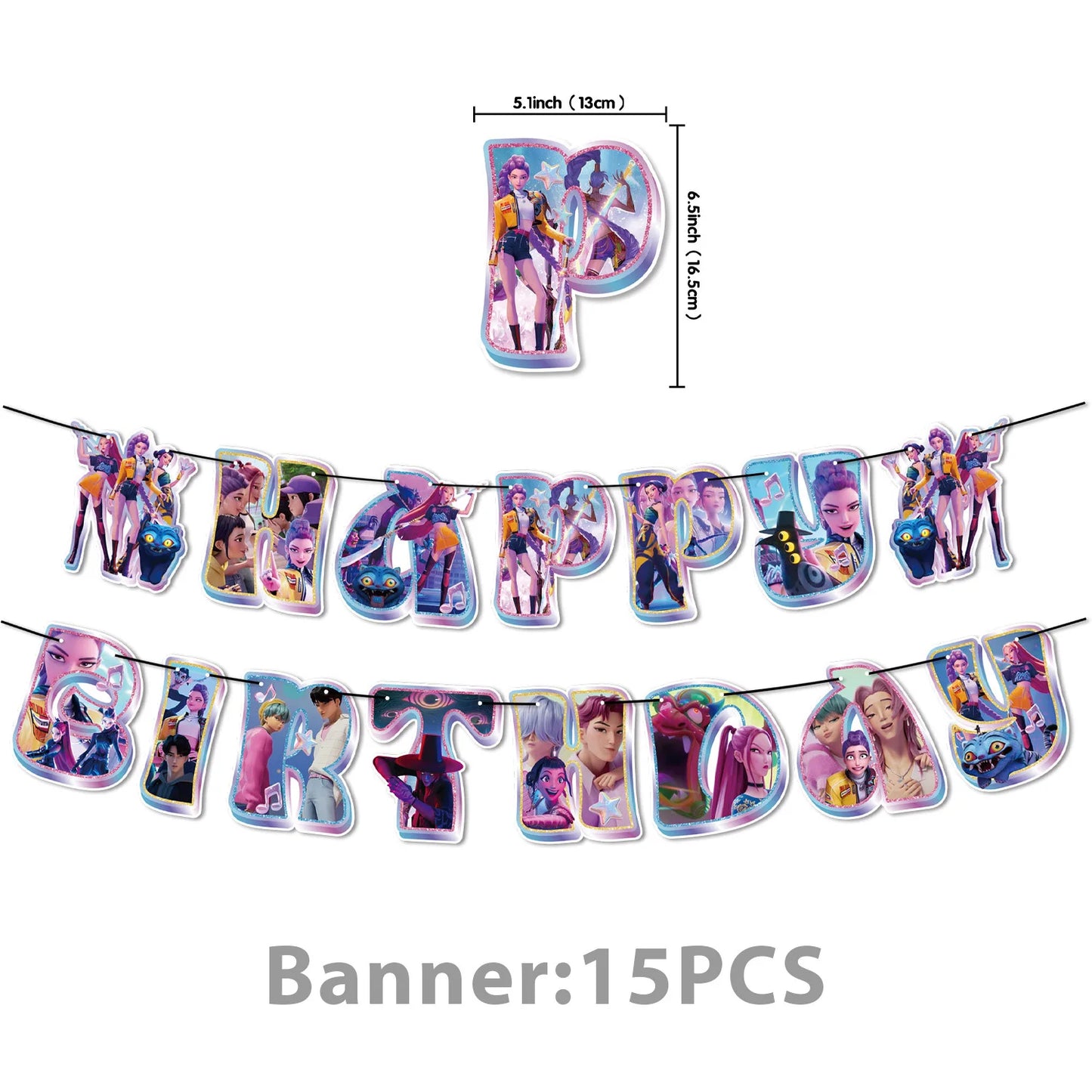 k pop demon hunters Hand-drawn Theme Birthday Party Decorations cake topper balloon banner for Girls Baby Shower Supply