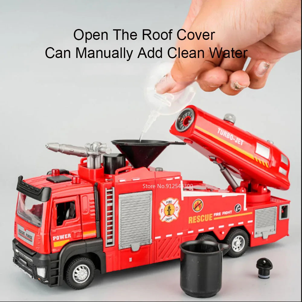 1:32 Scale Water Spray Fire Truck Model Ladder Trucks Toy Car Sound Light Christmas Gift
