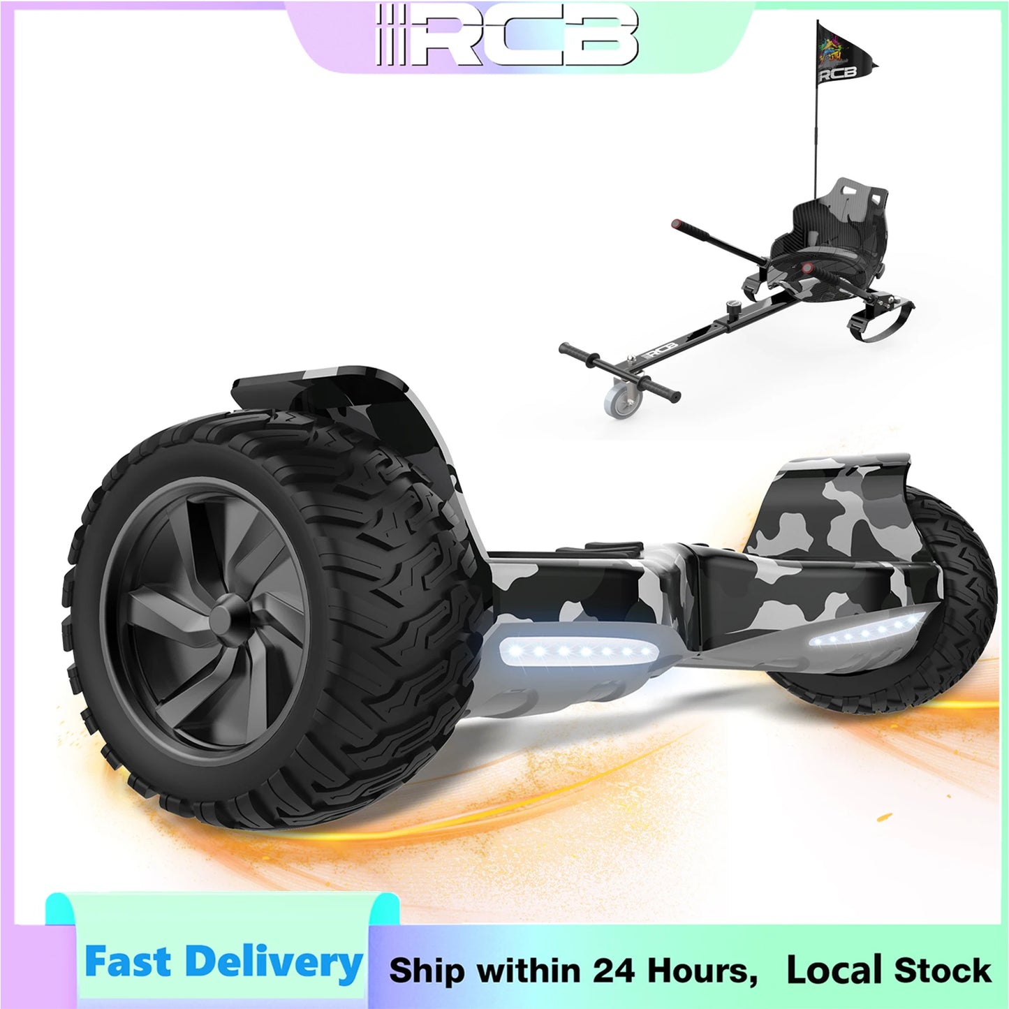 RCB 8.5" All Terrain Hoverboard with Hoverkart, Self Balancing Electric Scooter with LED and Speaker