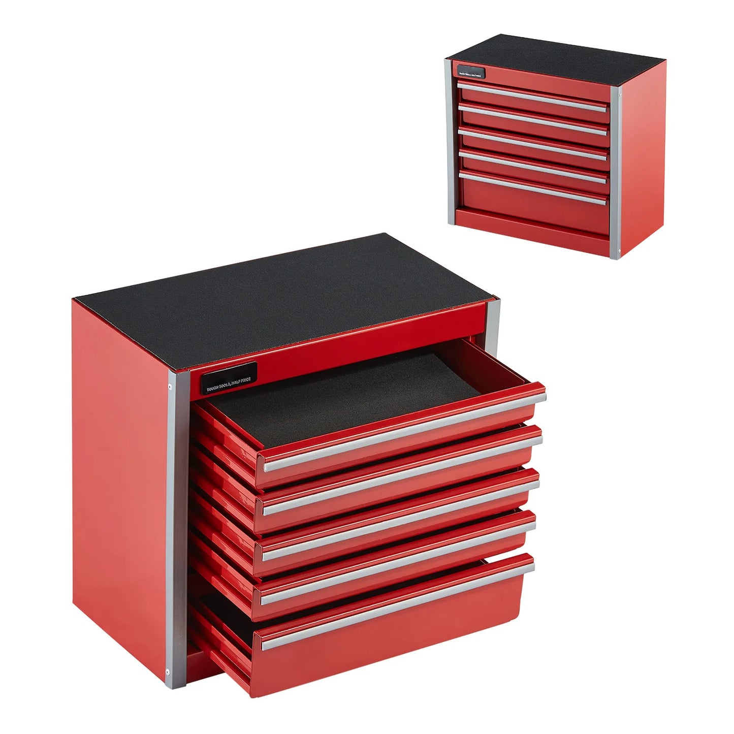 5-Drawer 8.6in Metal Tool Box Red/Black Portable Small Tool Chest with PP Feet Pads for Garage Workshop Tools Storage
