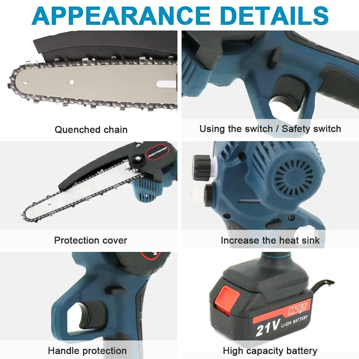 4000W 8'' Mini Cordless Chainsaw 21V Electric One-Hand Wood Cutter 2 Batteries