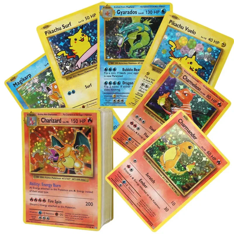 60/100Pcs English Pokemon Card 1996 Year Shining Charizard Pikachu Mewtwo trade Card Kids Pokemon Toy
