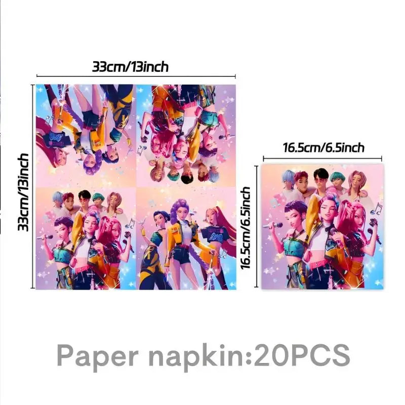 NEW Kpop Demon Hunter Decoration Birthday Supplies Kpop Birthday Theme Ballons Plate Cup Napkin Gift Bag Background Party Favor