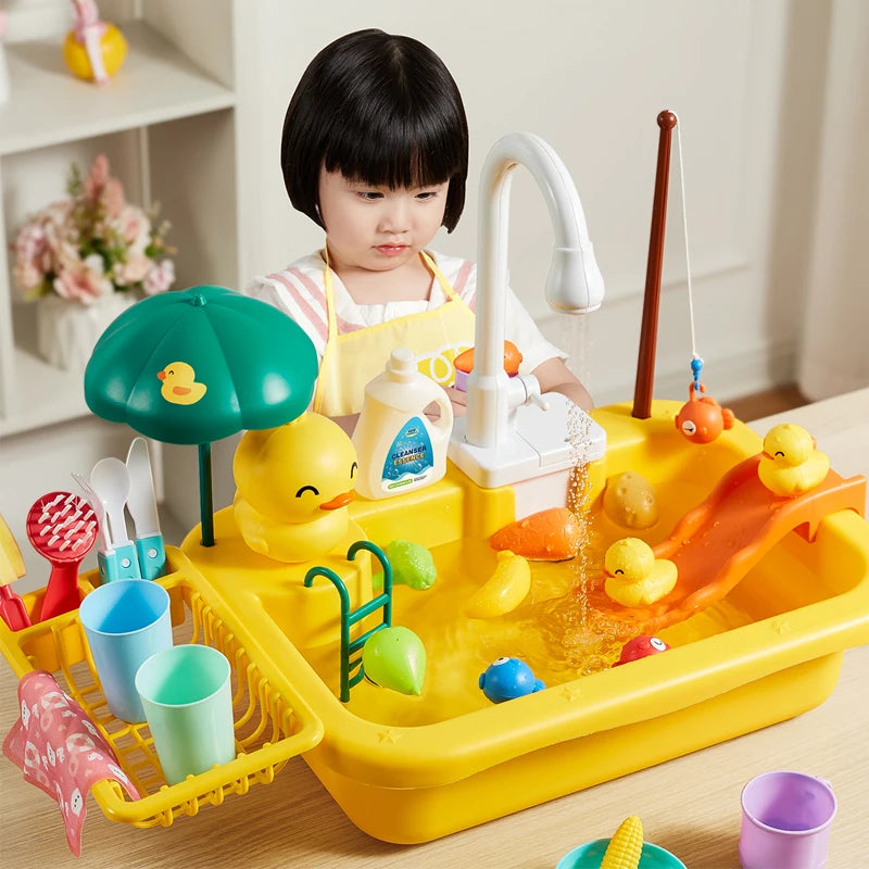 Kids Kitchen Sink Toys Electric Dishwasher Playing Toy With Running Water Pretend Play